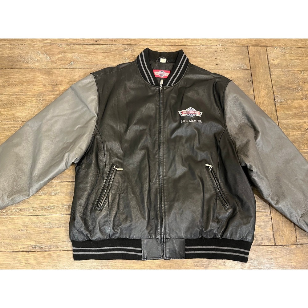 National Street Machine Club NSMC Leather Varsity Bomber Jacket Mens XXL Black